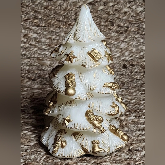 Vintage Christmas Tree Candle White Gold Santa Smownan Star Gift Stocking 9" New - Picture 1 of 7